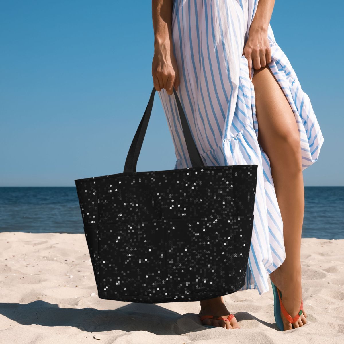 Yoga Fitness Images - Image imprimée de paillettes noires sac