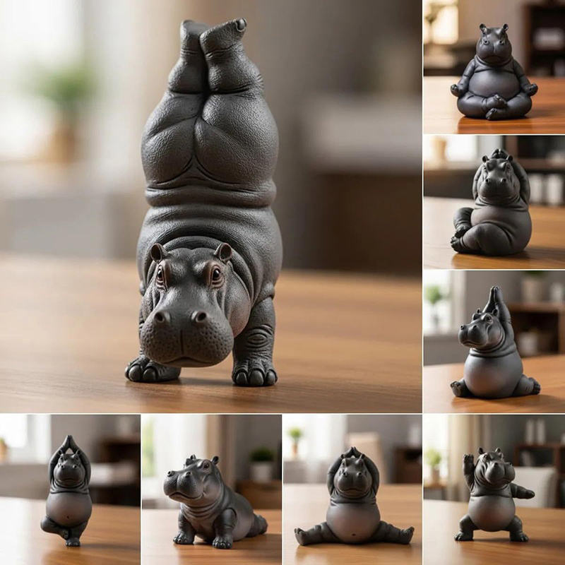 Yoga Fitness Model - Statue d'hippopotame de maître de Yoga,